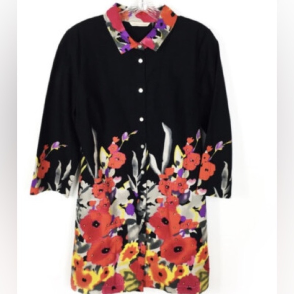 Soft Surroundings Black and Red Floral Button Down Shirt size Xal - Picture 2 of 10